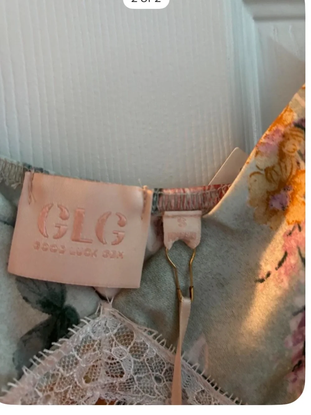 GLG Floral Satin Lace Cami in Pale Blue and Pink